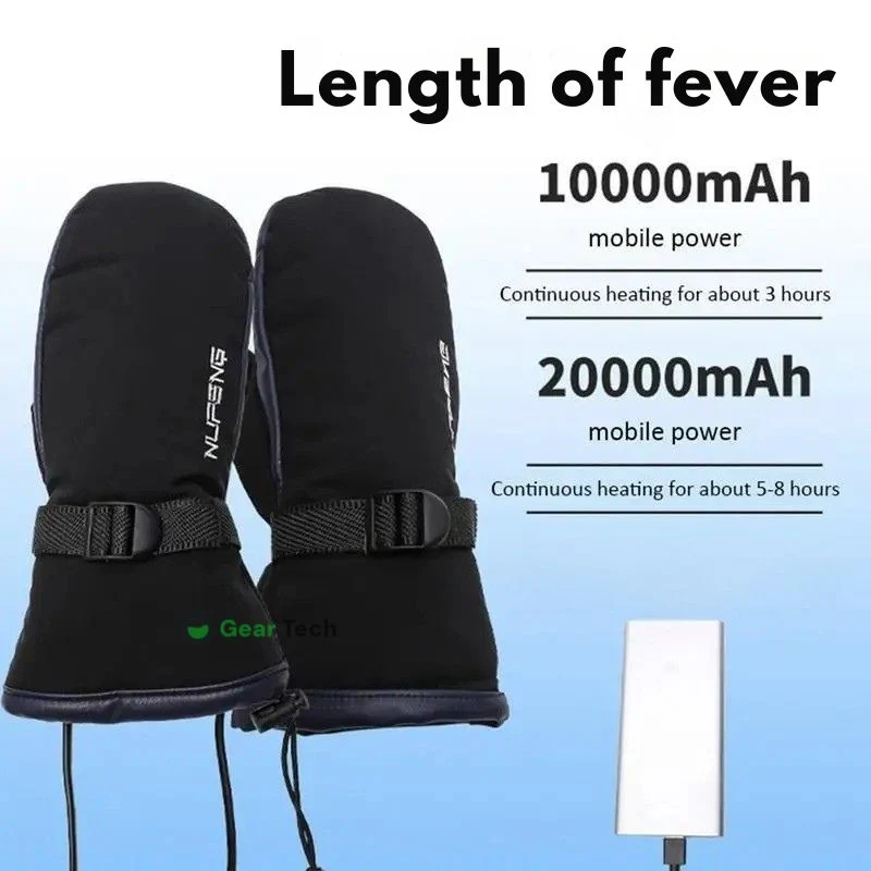 Elektrische Heizhandschuhe | Integrierte 10.000 mAh Powerbank | Beidseitige Carbonfaser-Heizelemente | 3-Stufen Thermo-Kontrolle | Wasserdichtes Daunenmaterial & Rutschfeste PU-Handfläche