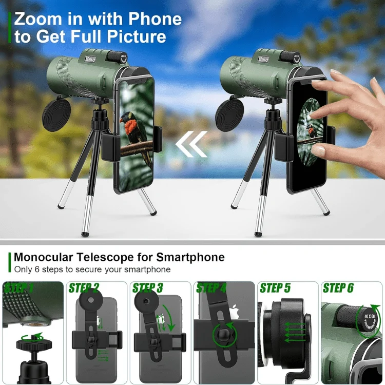 Kompakt 600x Ultra-Zoom Monokular mit Smartphone-Adapter - Wetterfest und Stoßfest