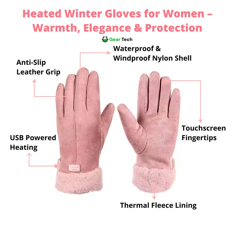 Heizbare Handschuhe für Damen UK – Damen Thermische Wasserfeste Winterhandschuhe mit Touchscreen & USB Aufladbar Warm Design