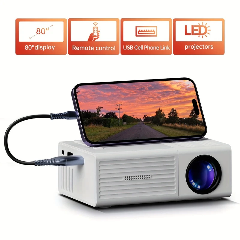 Ultra-Hell Mini-Projektor 3000 Lumen – Tragbar, HDTV & USB, Ideal für Heimkino & Draußen!