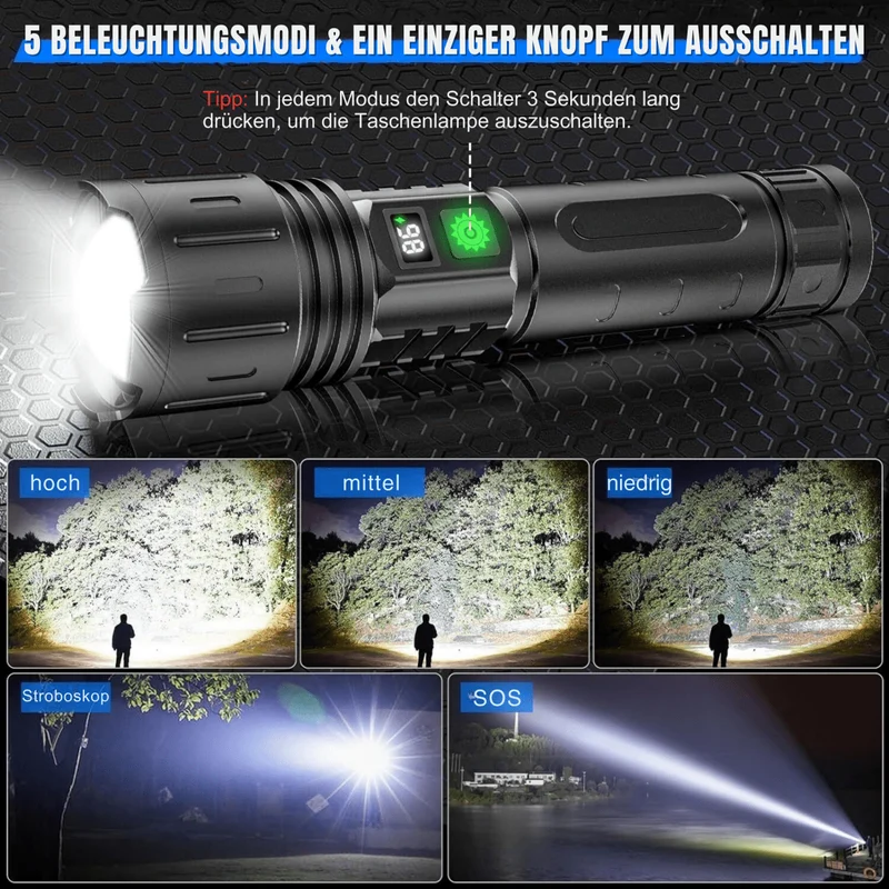 UltraBeam 100.000 Lumen Taschenlampe – Superhell und vielseitig für Outdoor und Notfälle
